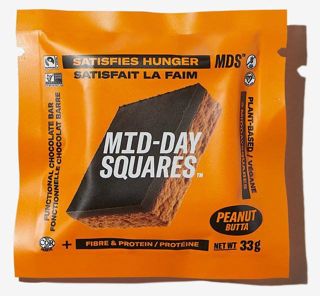 Mid-Day Squares High Protein Chocolate Bars, 1.16 Oz Each, 2 Pack, 24 Squares, Peanut Butter Flavour, 20 Day Supply | Made with Real Chocolate, 6G Plant Protein, 4G Fiber, Certified Vegan, Gluten Free