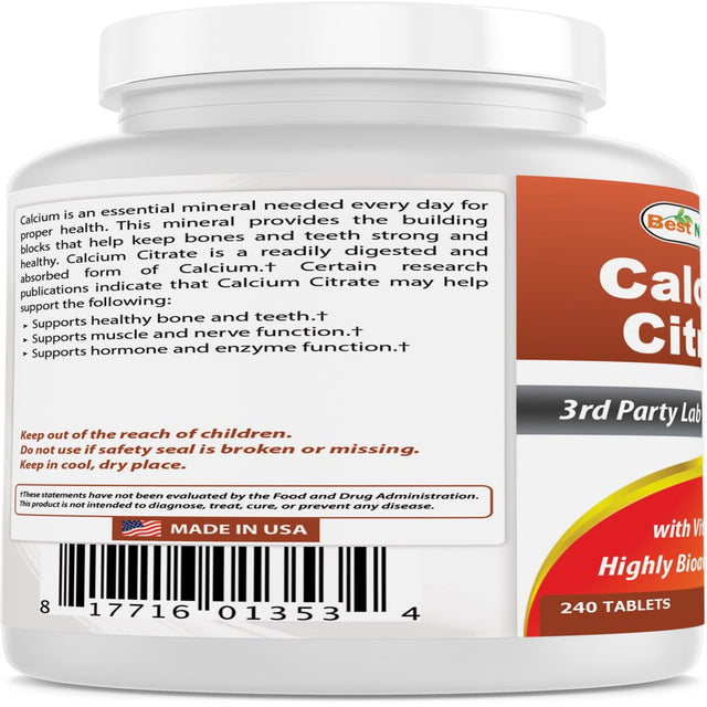 Best Naturals Calcium Citrate with Vitamin D-3 240 Tablets