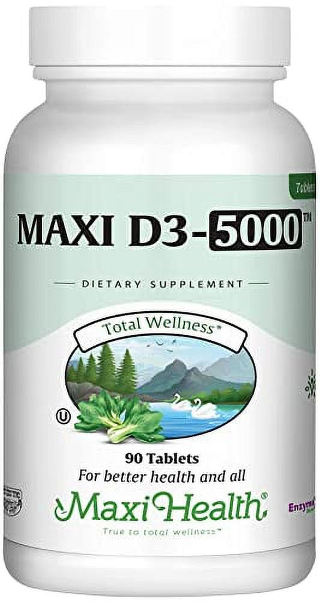 Vitamin D3 5000 IU Dietary Supplement - Easy to Swallow - Odorless & Tasteless - Supports Calcium Absorption, Immune Health and Bone Health in Adult Women & Men - 90 Tablets - by Maxi Health