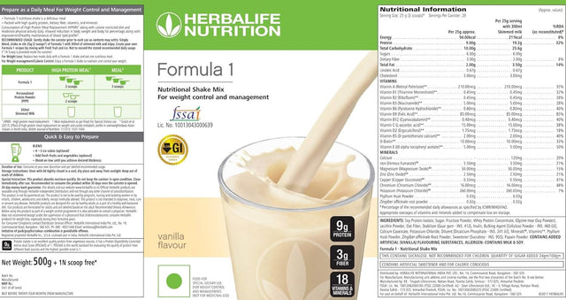 Herbalife Formula 1 Nutritional Shake Mix Vanilla Flavor 500 GM