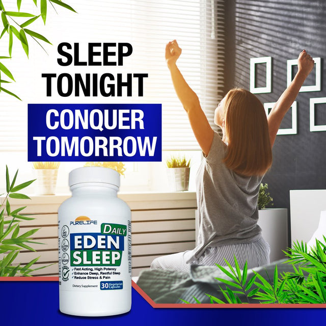 Purelife Supplements - Eden Daily Sleep [NEW GABA FREE FORMULA] – Fall Asleep Faster, Relax Your Muscles, Promote Deep and Restful Sleep (30 Vegan Capsules)