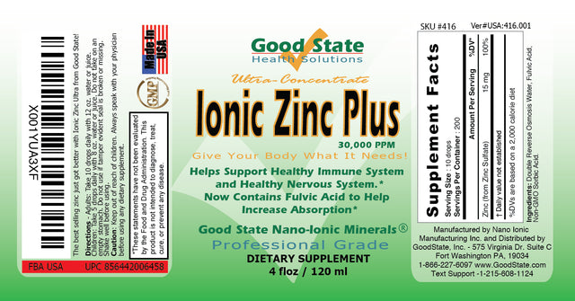 Good State Liquid Ionic Zinc plus - Ultra Concentrate (10 Drops Equal 15 Mg - 200 Servings per Bottle) …