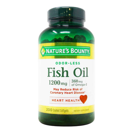 Natures Bounty Odor-Less Fish Oil 1,200 Mg - 200 Coated Softgels