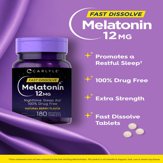 Carlyle Melatonin 12 Mg 180 Tablets | Natural Berry Flavor | Vegetarian