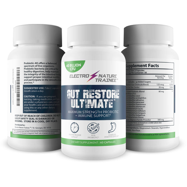 Gut Restore Ultimate Probiotic - Restore Your Health and Body Balance with Probiotics - Natural Immune Support - Balance Blood Health - Improved Energy - Improved Mood - 60 Count