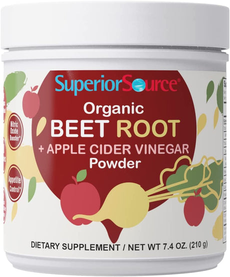 Superior Source Organic Beet Root + Organic Apple Cider Vinegar Powder, 30 (7 G) Servings, Nitric Oxide Booster, Energy, May Support Heart Health, Immunity & Detox, Non-Gmo