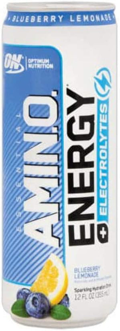 Optimum Nutrition Amino Energy Sparkling Hydration Drink, Electrolytes, Caffeine, Amino Acids, Bcaas, Sugar Free, Blueberry Lemonade, 12 Fl Oz, 1 Count (Packaging May Vary)