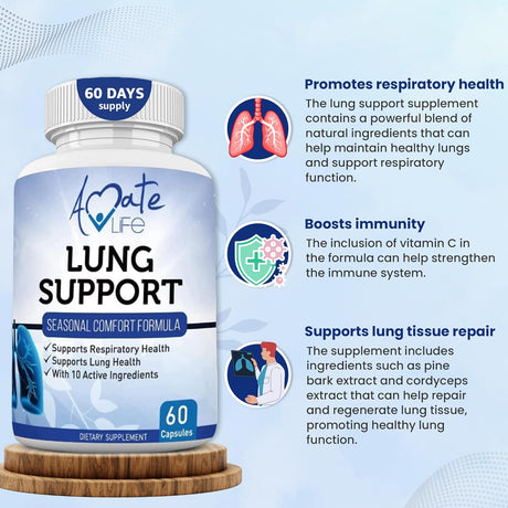 Lung Support Dietary Supplements Herbal Breathing Support 10 Active Ingredients Original Formula for Lung Health Lung Cleanse Formula Supplement for Bronchial System 60 Capsules Non GMO