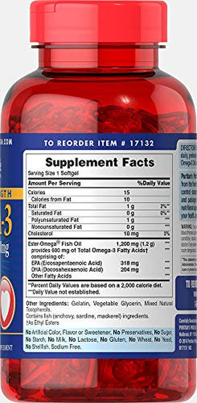 Puritan'S Pride Double Strength Omega-3 Fish Oil 1200 Mg 180 Softgels