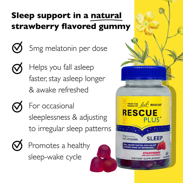 RESCUE plus Sleep Gummy, Dietary Supplement Sleep Aid, Natural Strawberry Flavor - 60 Gummies