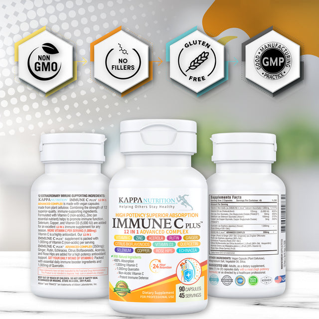 (90 Capsules), Quercetin 1,000Mg, Vitamin C 1,000Mg, Zinc 50Mg, Vitamin D3 5,000Iu, Selenium, Copper, Acerola, Ginger, Rutin, Bitter Orange, Rose Hips, Echinacea, Immune C Plus, 12 in 1 Immune Support