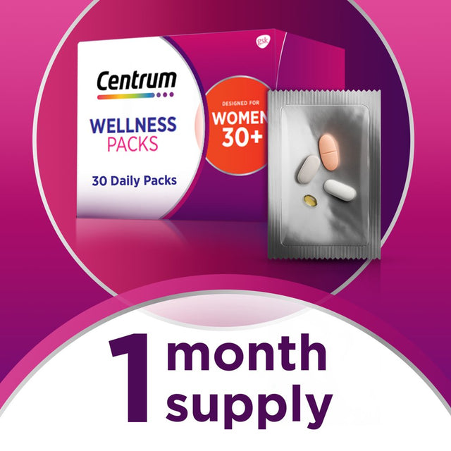 Centrum Wellness Packs Daily Vitamins for Women in Their 30S, with Complete Multivitamin, Vitamin D Supplement, Collagen I and Iii, Vitamin C 1000Mg with Rose Hips - 30 Packs/1 Month