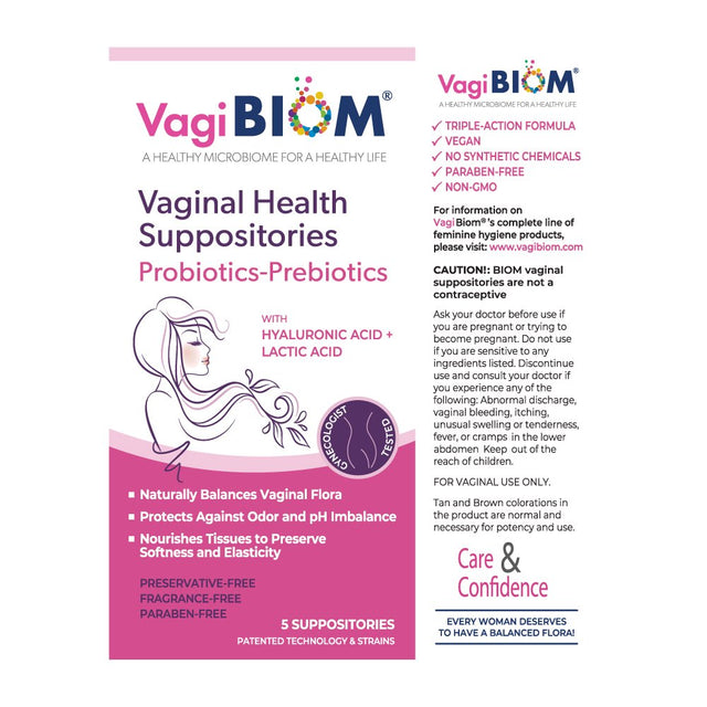 Vagibiom- Biom Probiotics Vaginal Probiotic Suppository for Women, Fragrance Free, 5 Count