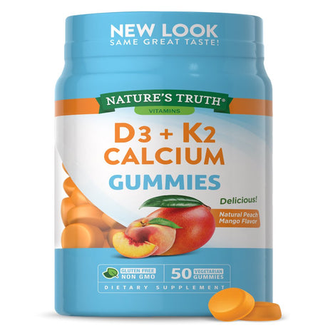 Vitamin K2 + D3 + Calcium Gummies | 50 Count | Vegetarian, Non-Gmo & Gluten Free Supplement | Natural Peach Mango Flavor | by Nature'S Truth