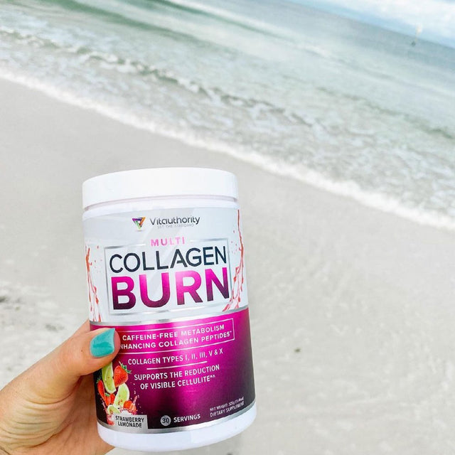 Collagen for Weight Loss Powder - Vitauthority Multi Collagen Burn with Hyaluronic Acid, Vitamin C, Proprietary Metabolism Support Blend & Cellulite Control Matrix - 30 Servings, Strawberry Lemonade