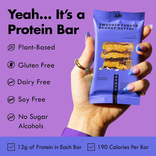 TRUBAR Vegan Protein Bars - Soy Free, Dairy Free, Gluten Free Protein Bars - No Sugar Alcohols - Non-Gmo - 12G of Protein - Smother Fudger Peanut Butter - 12 Count