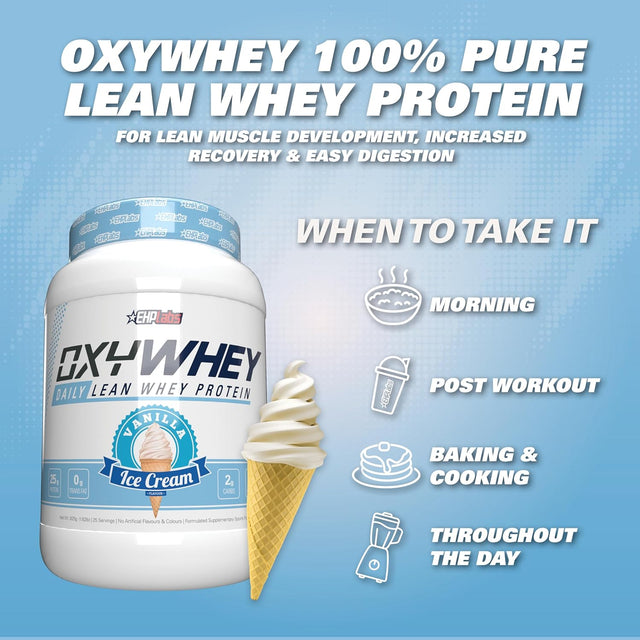 Ehplabs Oxywhey Whey Protein Isolate Powder - 25G of Whey Isolate Protein Powder, Meal Replacement Shake, Sugar Free Protein Powder - 25 Serves (Vanilla Ice-Cream)