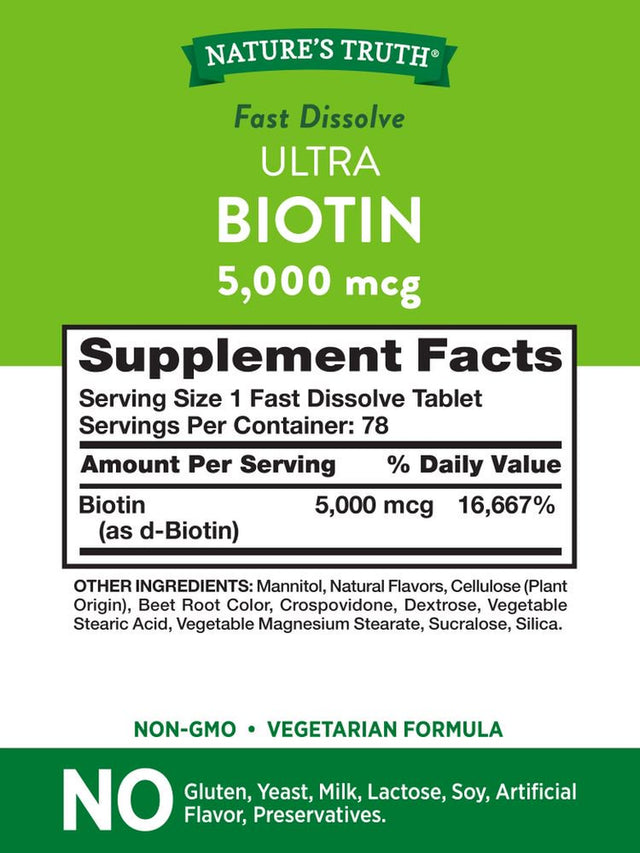 Nature'S Truth Fast Dissolving Biotin Caplets, 5000 Mcg, 78 Count