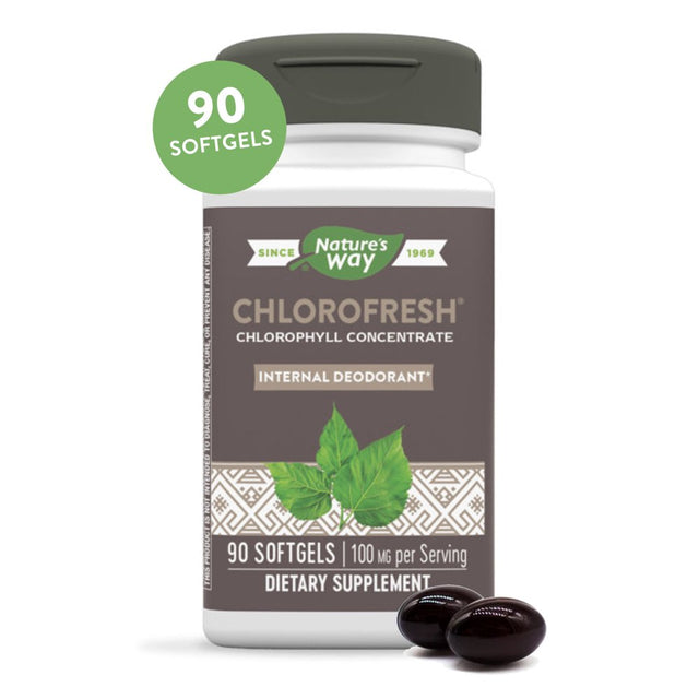 Nature’S Way Chlorofresh Chlorophyllin Concentrate, Supports Detoxification Pathways*, Chlorophyllin Copper Complex, Supports Healthy Skin*, Internal Deodorant*, 100 Mg per Serving, 90 Softgels