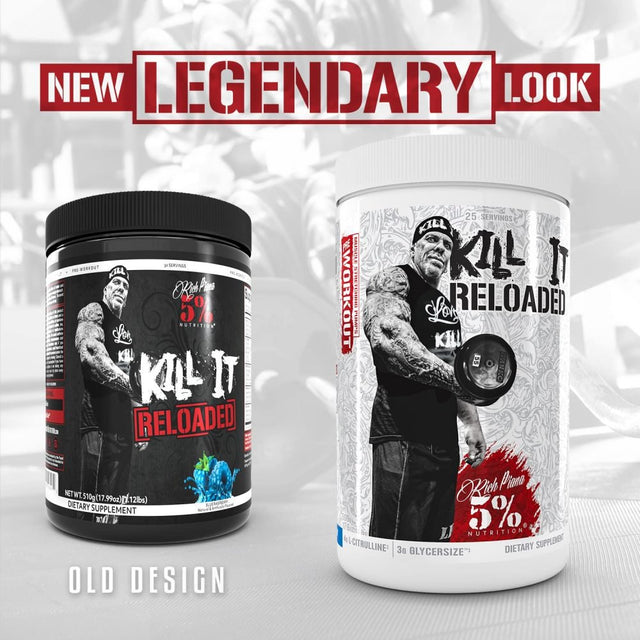 Rich Piana 5% Nutrition Kill IT Reloaded Premium Pre-Workout | High Stim, Nitric Oxide Boosters, Beta Alanine, Glycersize, Creatine, Nootropics for Energy, Focus, Performance & Pump (Beach Blast)