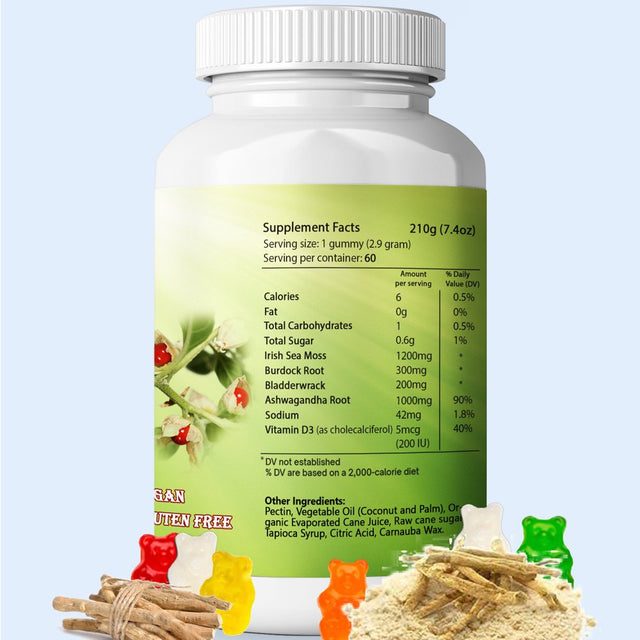 Sea Moss Gummies Ashwagandha with Bladderwrack Burdock Root Alkaline Keto Vegan Non-Gmo Diet by Healing Drops