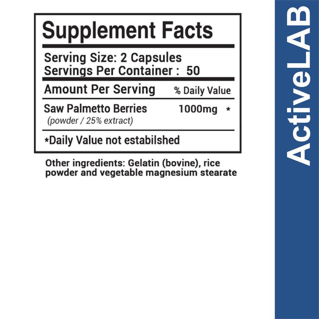 Saw Palmetto Extract | 1000Mg | 100 Capsules | Prostate Supplement for Men | Gluten Free | from Saw Palmetto Berries | by Activelab