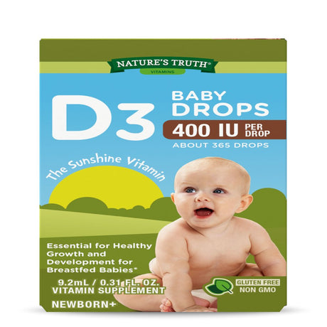 Nature'S Truth Vitamin D Drops for Infants | 400 IU | 9.2 Ml | D3 Drops for Kids | Vegetarian, Non-Gmo, Gluten Free