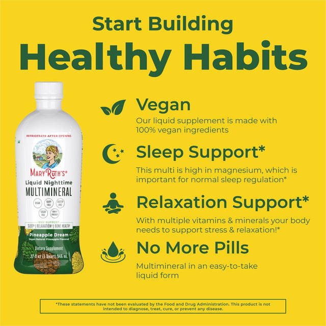 Maryruth Organics | Multimineral Supplement | Sleep Support, Relaxation, Bone Health for Adults & Kids | Pineapple Flavor | Vegan | Gluten Free | Sugar Free | 32 Servings