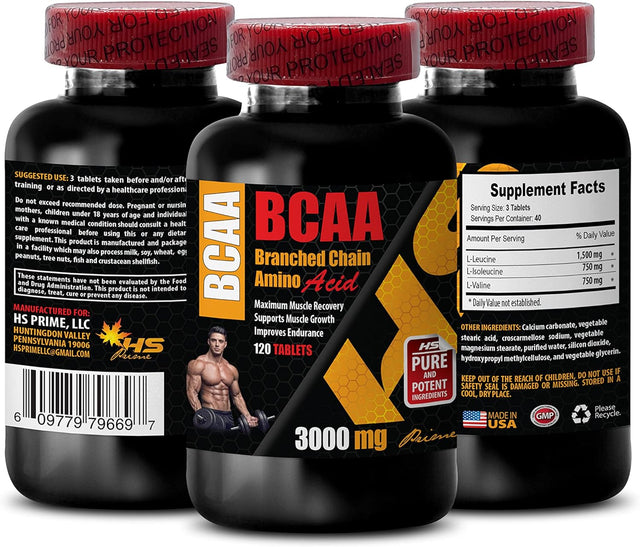 Muscle Builder Supplements for Men - BRANCHED Chain Amino Acid - BCAA 3000Mg - Bcaa Muscle and Strength - 3 Bottles 360 Tablets