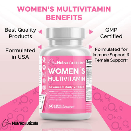 Clean Nutraceuticals Multivitamin for Women, Daily Vitamins, 60 Capsules, 1 Pack