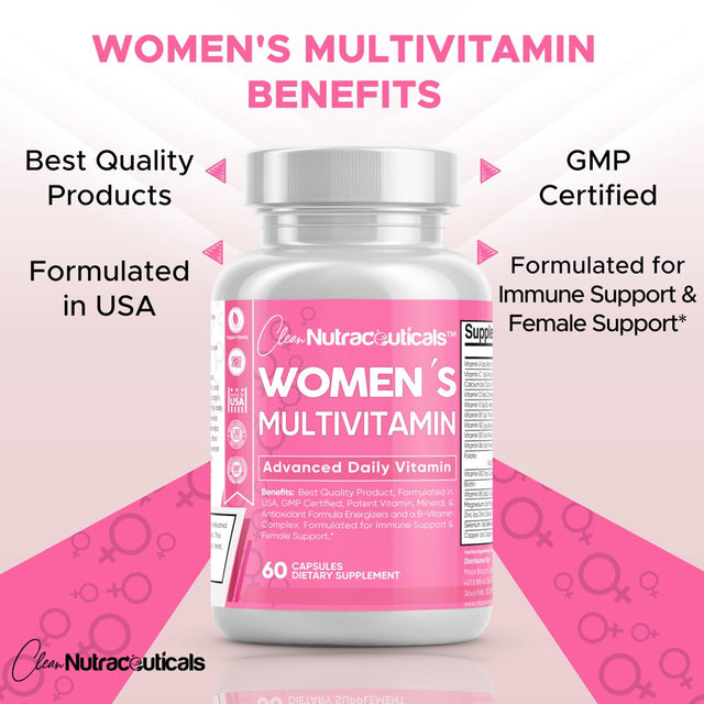 Clean Nutraceuticals Multivitamin for Women, Daily Vitamins, 60 Capsules, 1 Pack