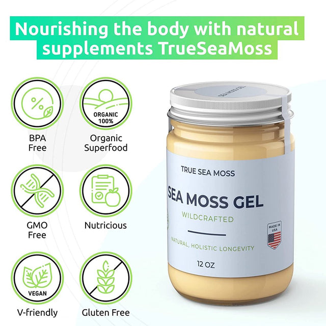 Trueseamoss Wildcrafted Irish Sea Moss Gel – Nutritious Raw Seamoss Rich in Minerals, Proteins & Vitamins – Antioxidant Health Supplement, Vegan-Friendly Made in USA (Elderberry, 5)