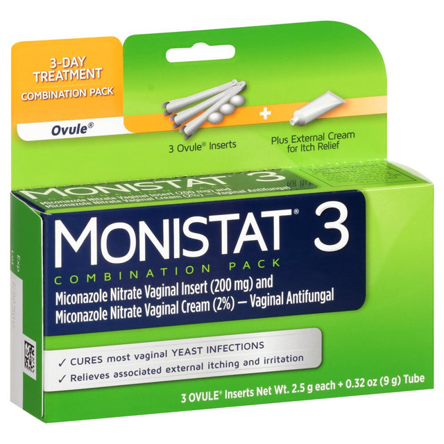 Monistat 3 Day Yeast Infection Treatment, 3 Miconazole Ovule Inserts & External Anti-Itch Cream