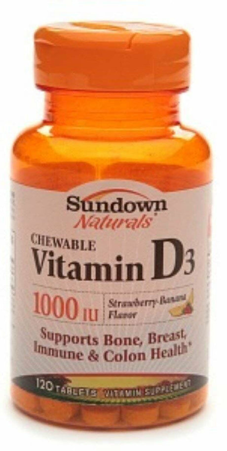 Sundown Naturals Vitamin D3 Bone & Health Strawberry Banana 120 Ct, 4-Pack