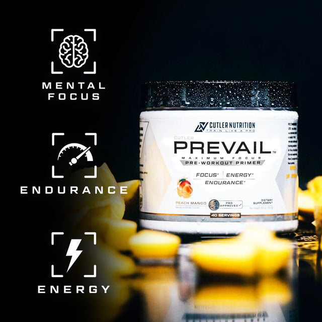 Prevail Pre Workout Drink Powder - Best Tasting, High Energy & Focus Supplement for Men & Women - Nitric Oxide Booster with L-Tyrosine, L-Citrulline & Alpha-Gpc | Peach Mango, 40 Servings