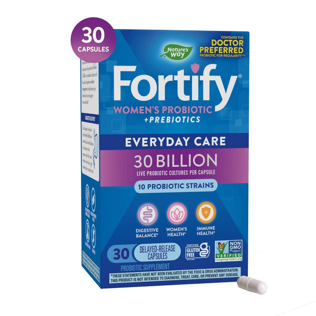 Fortify Women'S Everyday Care Probiotic Capsules, 30 Billion Live Probiotics, 30 Count