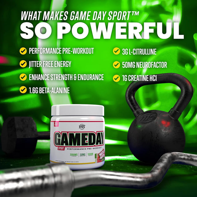 Man Sports Game Day - Sport Pre-Workout, Watermelon Flavored Energy Drink Mix with Natural Caffeine, 330G, 30 Days Supply