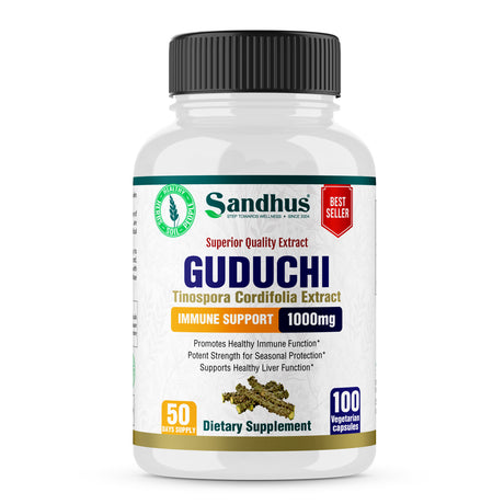 Sandhu'S Guduchi 1000Mg, Herbal Supplement for Immune & Liver Health, Offers 100 Veggie Capsules