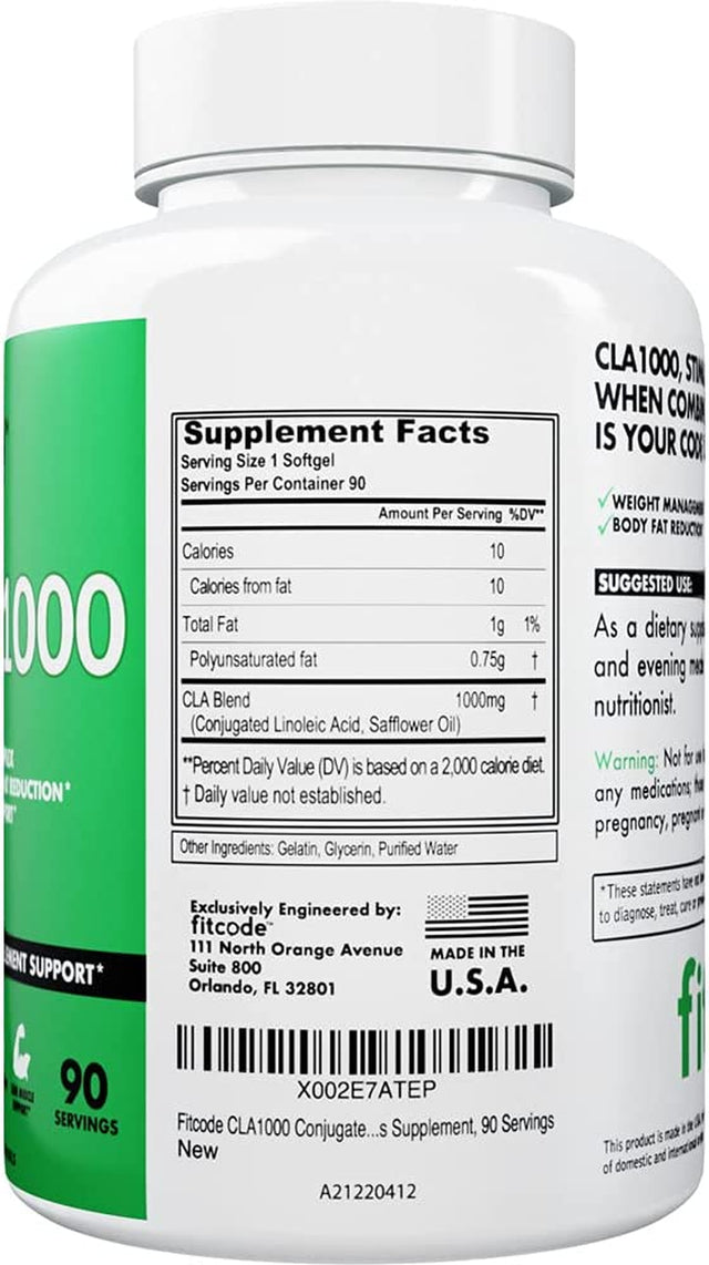 CLA1000 Conjugated Linoleic Acid, Soft Gel, Stimulant Free Weight Loss Supplement (90 Servings)