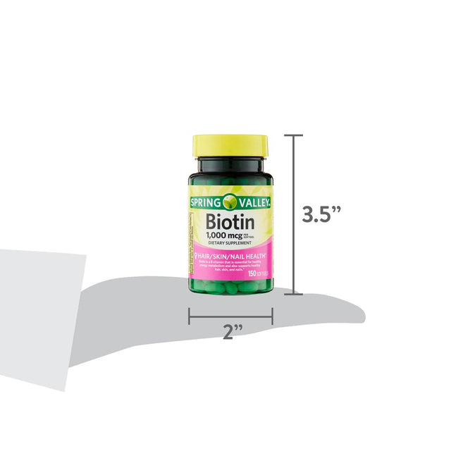 Spring Valley Biotin Softgels, 1000Mcg, 150 Count