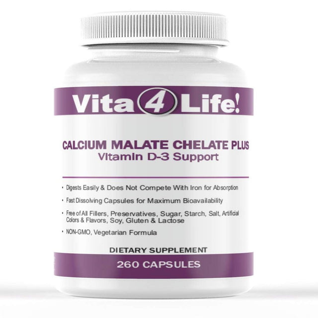 Calcium Malate Chelate plus Vitamin D3 - Vita4Life Bariatric Supplement Formula - 260 Count