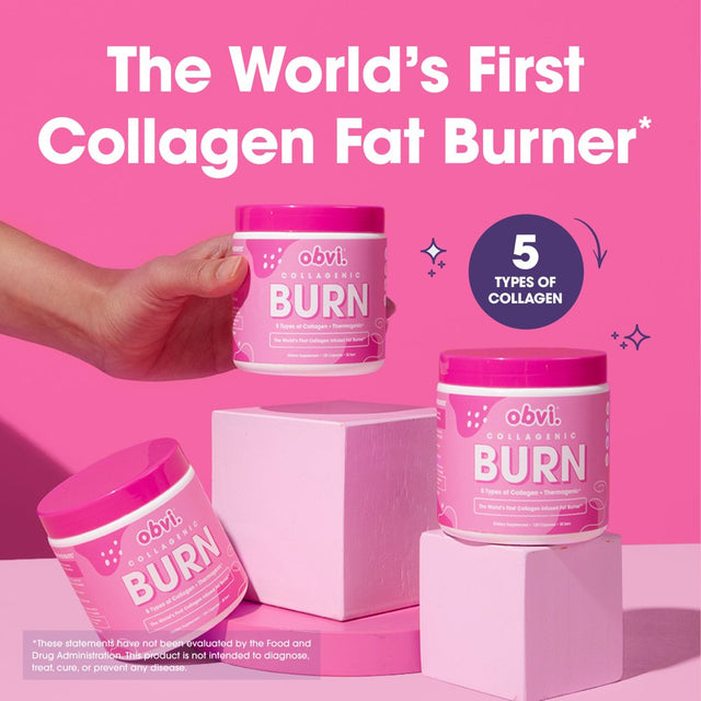 Obvi Collagenic Burn for Weight Loss, Collagen Peptides Infused Thermogenic Fat Burner, 120 Capsules