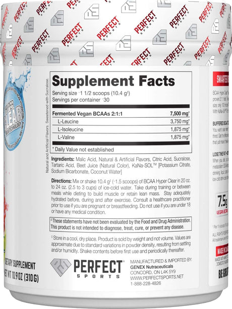 PERFECT SPORTS, BCAA Hyper Clear, 7.5G Vegan Bcaas 310G Intense Watermelon