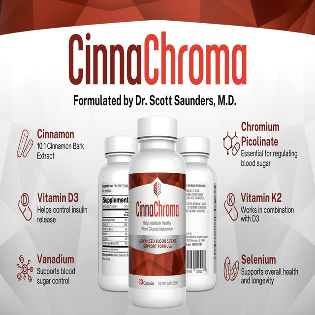 Cinnachroma Blood Sugar Support Supplement - Cinnamon Capsules with Chromium Picolinate plus Vitamin D3 and K2