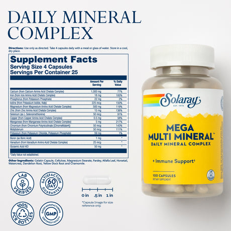 Solaray Mega Multi Mineral Vitamin Capsules, 100 Count