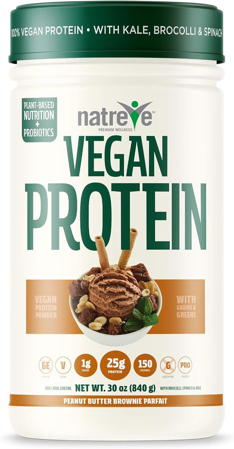 Natreve Vegan Protein Powder - Gluten Free Non-Gmo Whole Food Protein with Vegetables - 30Oz (Peanut Butter Parfait)