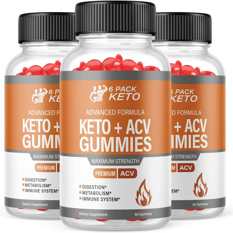 (3 Pack) 6 Pack Keto ACV Gummies - Supplement for Weight Loss - Energy & Focus Boosting Dietary Supplements for Weight Management & Metabolism - Fat Burn - 180 Gummies