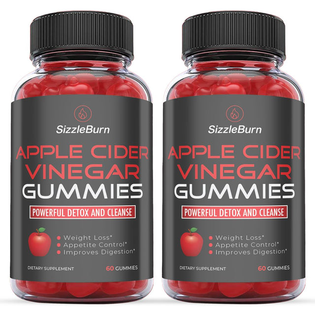 Sizzleburn Apple Cider Vinegar Gummies - Powerful Detox and Cleanse - Appetite Control & Improves Digestion – Reduce Calories, Beet Root & B12 - Gluten & GMO Free (2-Pack)