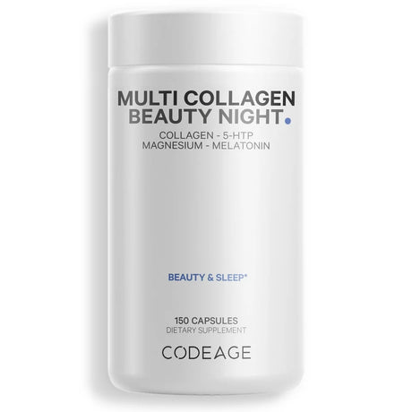 Codeage Multi Collagen Beauty Night, Magnesium, 5-HTP, Lavender, Melatonin, 5 Types Collagen + Sleep, 150 Ct