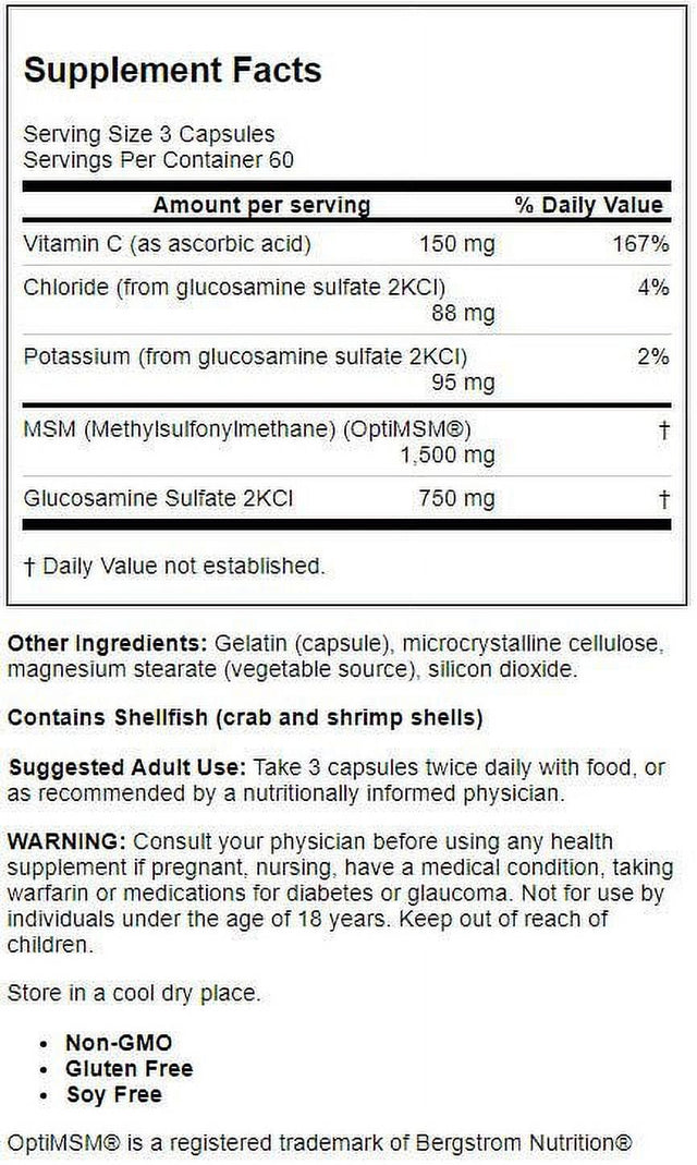 Doctor'S Best Synergistic Glucosamine MSM with Optimsm, Non-Gmo, Gluten Free, Soy Free, Joint Support, 180 Caps